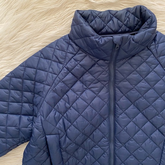 Quince Navy Blue Cropped Water Repellent Featherless Quilted Puffer Jacket Coat - Picture 3 of 12
